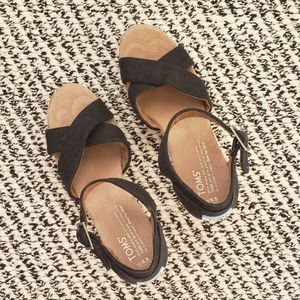 Toms black espadrille wedges